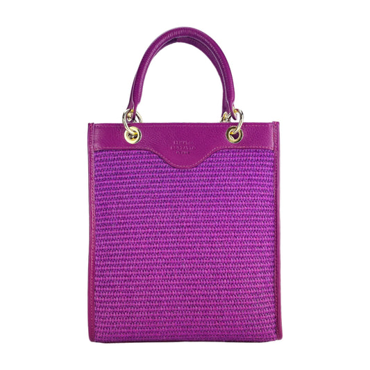RB1026CN  | Borsa Donna a mano verticale in Vera Pelle e Paglia Made in Italy. Tracolla removibile e regolabile in pelle. Accessori Oro Lucido - Colore Lampone - Dimensioni: cm 24 x 29 x 9 - www.Shopthatapp.com