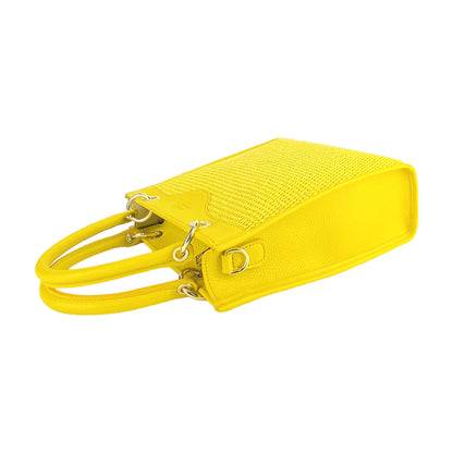 RB1026R  | Borsa Donna a mano verticale in Vera Pelle e Paglia Made in Italy. Tracolla removibile e regolabile in pelle. Accessori Oro Lucido - Colore Giallo - Dimensioni: cm 24 x 29 x 9 - www.Shopthatapp.com