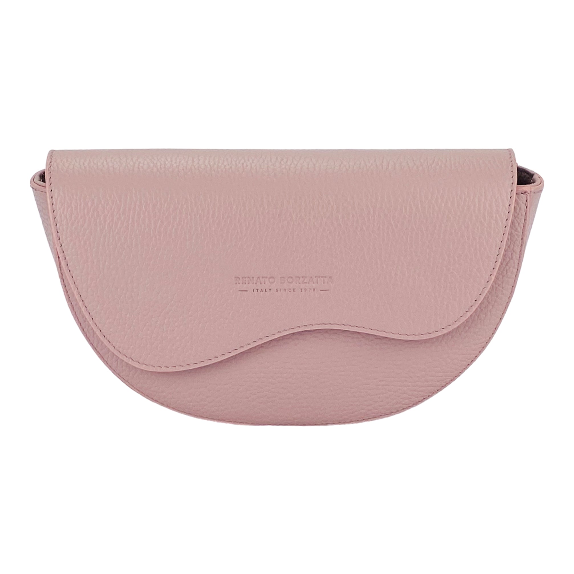 RB1027AZ  | Borsa Donna a Bandoliera stondata in Vera Pelle Made in Italy. Tracolla removibile e regolabile in pelle. Accessori Nickel Lucido - Colore Rosa Antico - Dimensioni: cm 25 x 15 x 9 - www.Shopthatapp.com