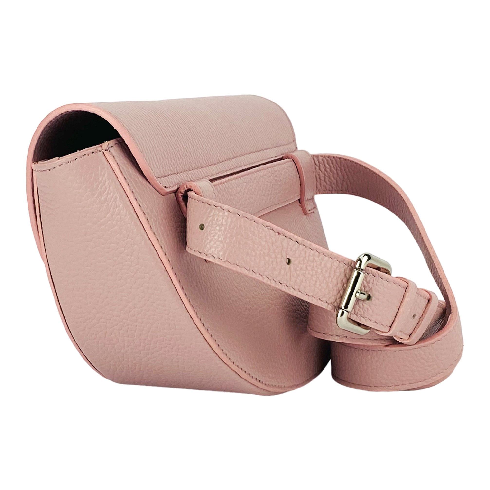 RB1027AZ  | Borsa Donna a Bandoliera stondata in Vera Pelle Made in Italy. Tracolla removibile e regolabile in pelle. Accessori Nickel Lucido - Colore Rosa Antico - Dimensioni: cm 25 x 15 x 9 - www.Shopthatapp.com