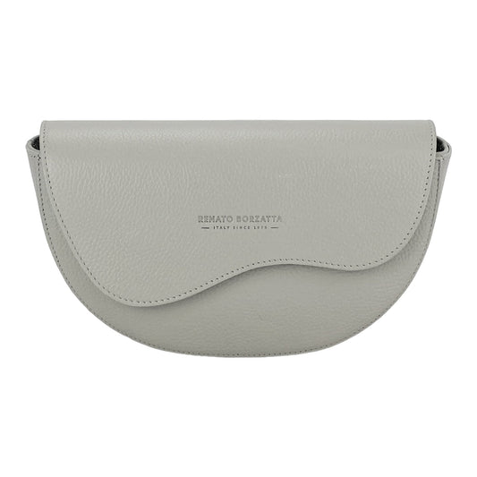 RB1027BO  | Borsa Donna a Bandoliera stondata in Vera Pelle Made in Italy. Tracolla removibile e regolabile in pelle. Accessori Nickel Lucido - Colore Ghiaccio - Dimensioni: cm 25 x 15 x 9 - www.Shopthatapp.com