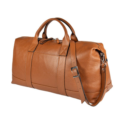 RB1029S | Borsone da Viaggio in Vera Pelle Made in Italy con Tracolla regolabile e removibile. Chiusura con lampo e Accessori in metallo Nickel Lucido - Colore Cognac - Dimensioni: cm 57 x 26 x 24 - www.Shopthatapp.com