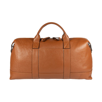 RB1029S | Borsone da Viaggio in Vera Pelle Made in Italy con Tracolla regolabile e removibile. Chiusura con lampo e Accessori in metallo Nickel Lucido - Colore Cognac - Dimensioni: cm 57 x 26 x 24 - www.Shopthatapp.com