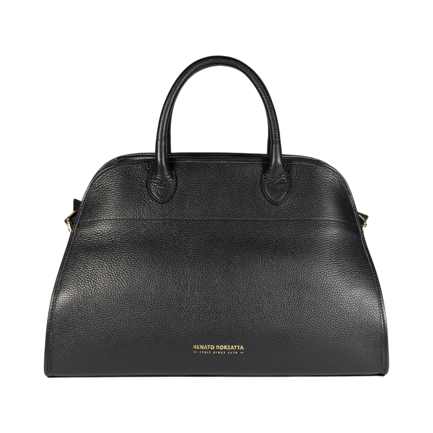 RB1032A | Borsa a Mano Donna FRIDA in Vera Pelle Made in Italy. Accessori in metallo Oro Lucido - Colore Nero - Dimensioni: cm 43 x 29 x 24 + 12 (Luce manici)