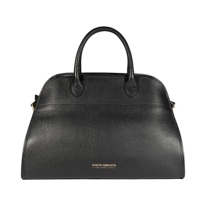 RB1032A | Borsa a Mano Donna FRIDA in Vera Pelle Made in Italy. Accessori in metallo Oro Lucido - Colore Nero - Dimensioni: cm 43 x 29 x 24 + 12 (Luce manici)
