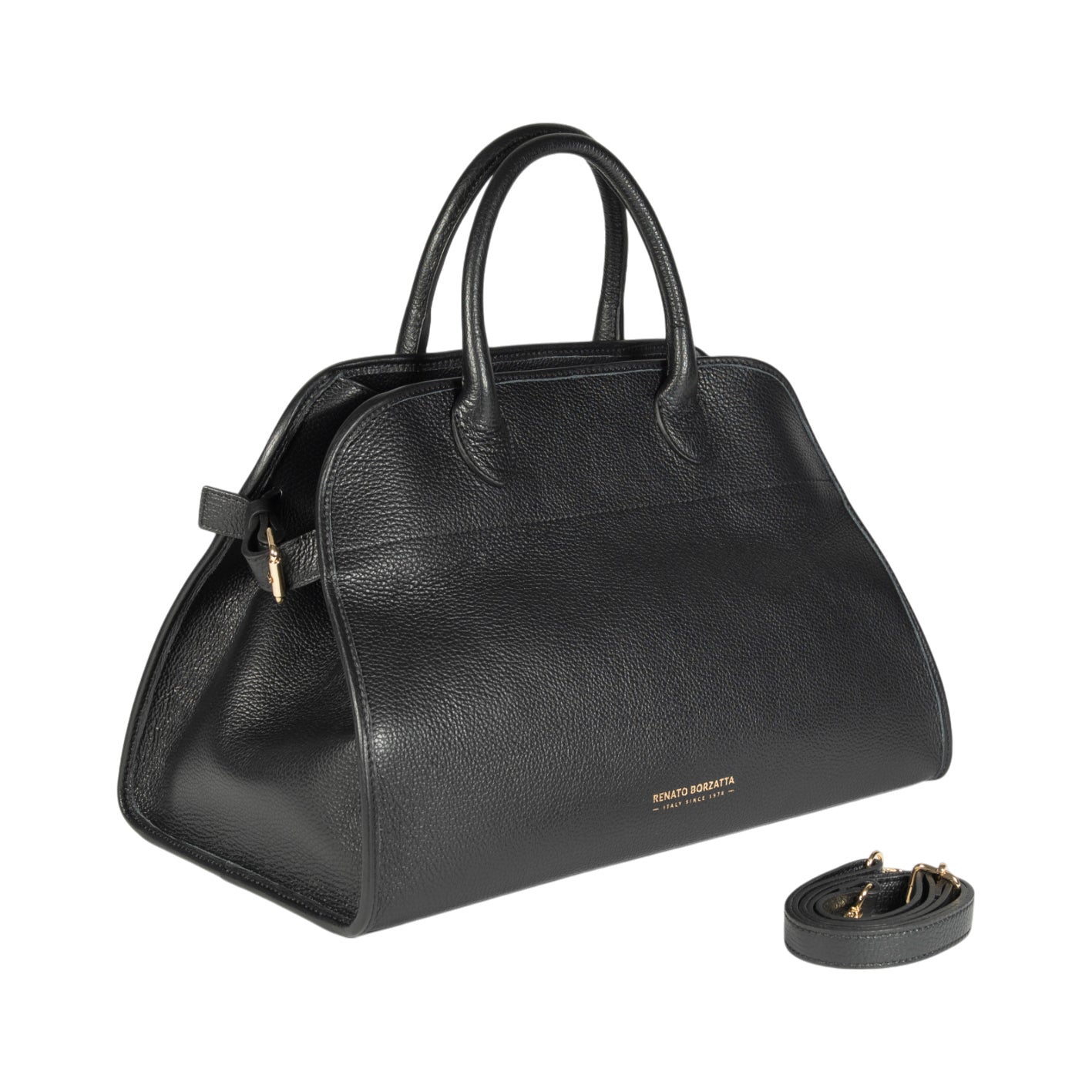 RB1032A | Borsa a Mano Donna FRIDA in Vera Pelle Made in Italy. Accessori in metallo Oro Lucido - Colore Nero - Dimensioni: cm 43 x 29 x 24 + 12 (Luce manici)
