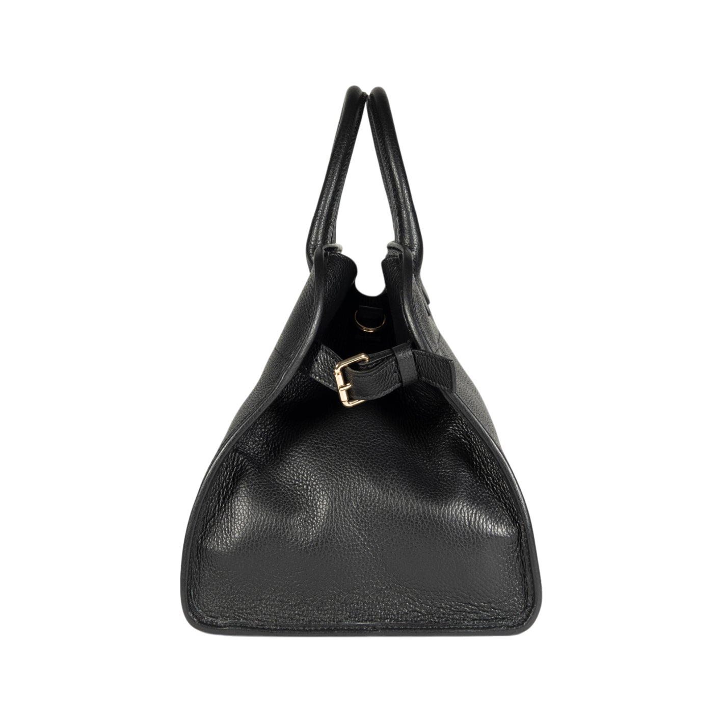 RB1032A | Borsa a Mano Donna FRIDA in Vera Pelle Made in Italy. Accessori in metallo Oro Lucido - Colore Nero - Dimensioni: cm 43 x 29 x 24 + 12 (Luce manici)