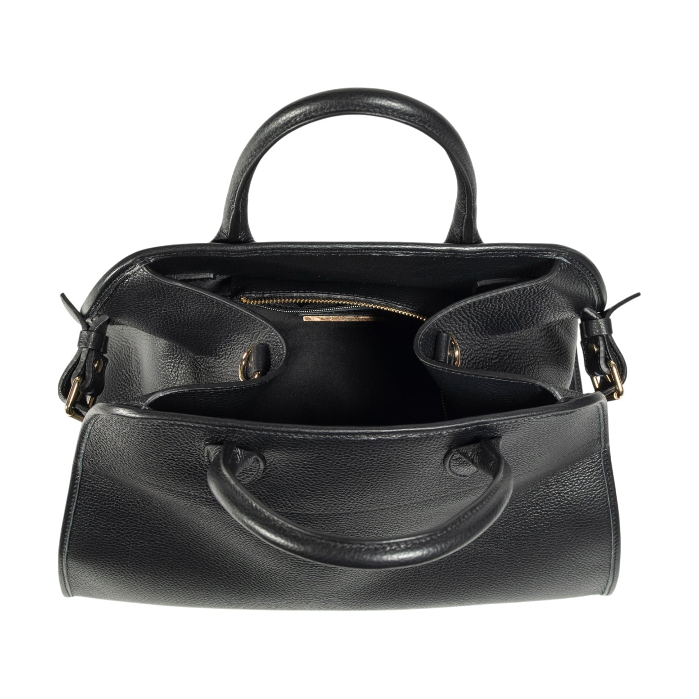 RB1032A | Borsa a Mano Donna FRIDA in Vera Pelle Made in Italy. Accessori in metallo Oro Lucido - Colore Nero - Dimensioni: cm 43 x 29 x 24 + 12 (Luce manici)