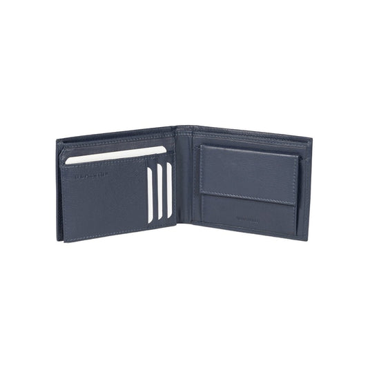 RB12004D | Portafogli Uomo risvoltato in Vera Pelle pieno fiore, con leggera grana. Colore Blu. Protezione RFID. Dimensioni da chiuso: cm 12,5 x 9,5 x 2. Confezione: Scatola regalo fondo/coperchio - www.Shopthatapp.com