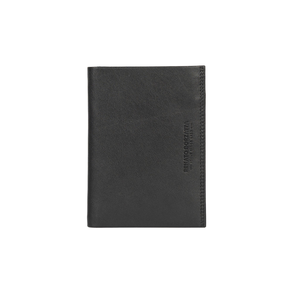 RB12009A | Portafogli Tasconcino Uomo risvoltato in Vera Pelle pieno fiore, con leggera grana. Colore Nero. Protezione RFID. Dimensioni da chiuso: cm 9,5 x 13 x 2. Confezione: Scatola regalo fondo/coperchio - www.Shopthatapp.com