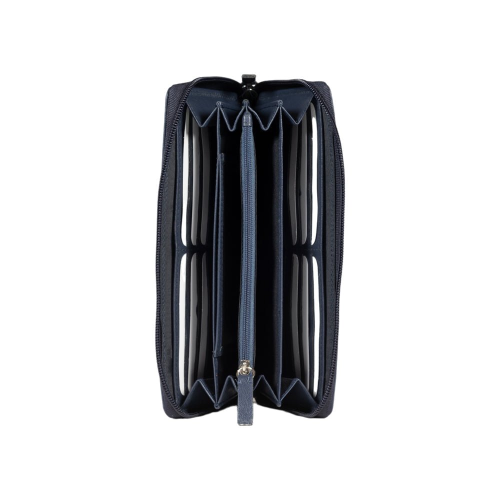 RB12080D | Portafogli Donna in Vera Pelle pieno fiore, con leggera grana. Colore Blu. Protezione RFID. Dimensioni: cm 20 x 10 x 2,5. Confezione: Scatola regalo fondo/coperchio - www.Shopthatapp.com