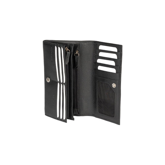 RB12129A | Portafogli Donna in Vera Pelle pieno fiore, grana dollaro/leggera. Colore Nero. Protezione RFID. Dimensioni da chiuso: cm 18,5 x 10 x 3. Confezione: Scatola regalo fondo/coperchio - www.Shopthatapp.com