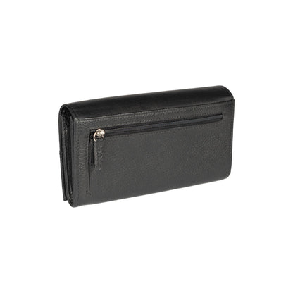 RB12129A | Portafogli Donna in Vera Pelle pieno fiore, grana dollaro/leggera. Colore Nero. Protezione RFID. Dimensioni da chiuso: cm 18,5 x 10 x 3. Confezione: Scatola regalo fondo/coperchio - www.Shopthatapp.com