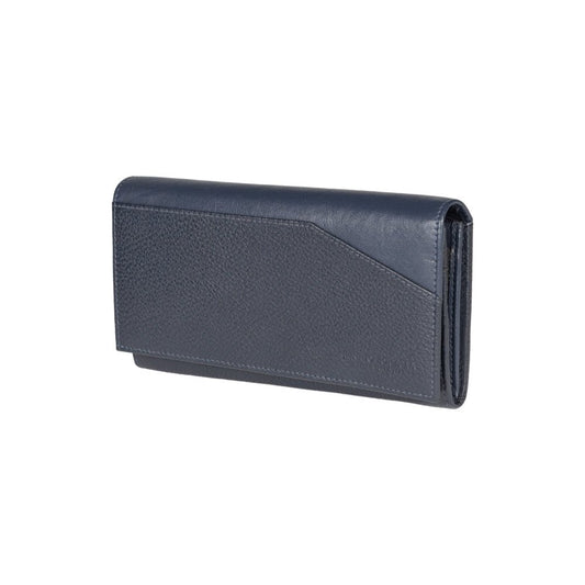 RB12129D | Portafogli Donna en Vera Pelle pieno fiore, grana dollaro/leggera. Couleur Bleu. Protection RFID. Dimensioni da chiuso: cm 18,5 x 10 x 3. Confezione: Scatola regalo fondo/coperchio 