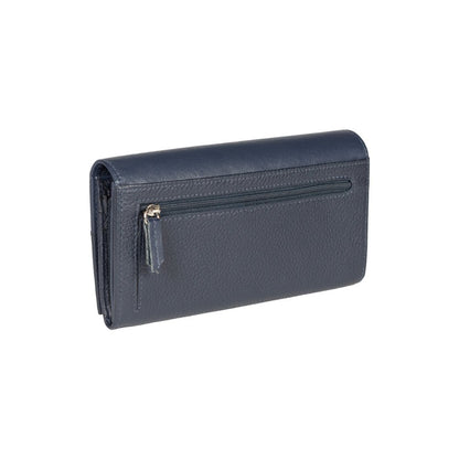 RB12129D | Portafogli Donna en Vera Pelle pieno fiore, grana dollaro/leggera. Couleur Bleu. Protection RFID. Dimensioni da chiuso: cm 18,5 x 10 x 3. Confezione: Scatola regalo fondo/coperchio 