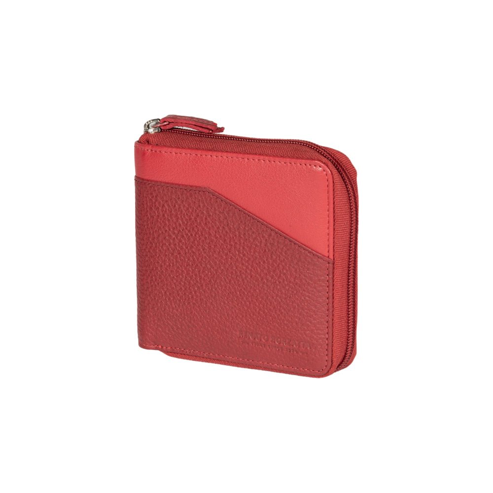 RB12175V | Portafogli con Lampo in Vera Pelle pieno fiore, grana dollaro/leggera. Colore Rosso. Protezione RFID. Dimensioni da chiuso: cm 11,5 x 10,5 x 2. Confezione: Scatola regalo fondo/coperchio - www.Shopthatapp.com