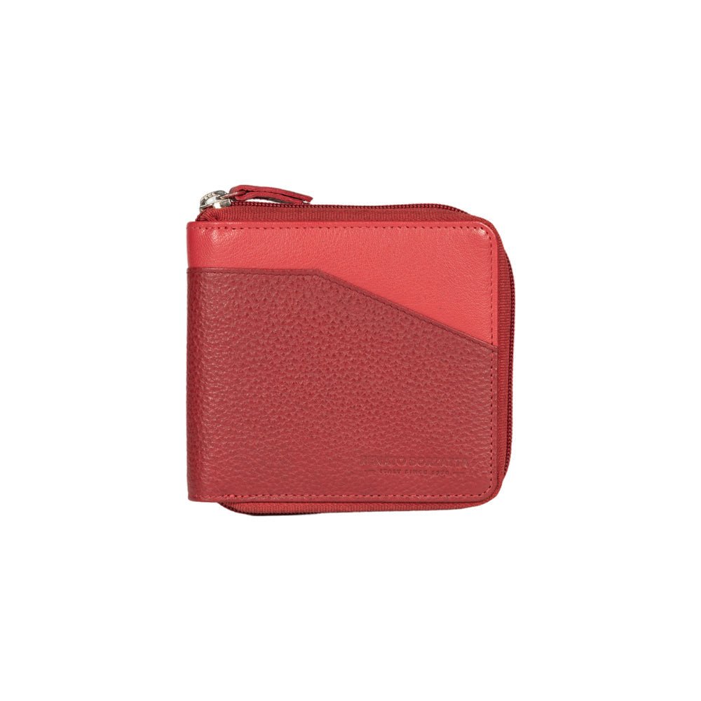 RB12175V | Portafogli con Lampo in Vera Pelle pieno fiore, grana dollaro/leggera. Colore Rosso. Protezione RFID. Dimensioni da chiuso: cm 11,5 x 10,5 x 2. Confezione: Scatola regalo fondo/coperchio - www.Shopthatapp.com