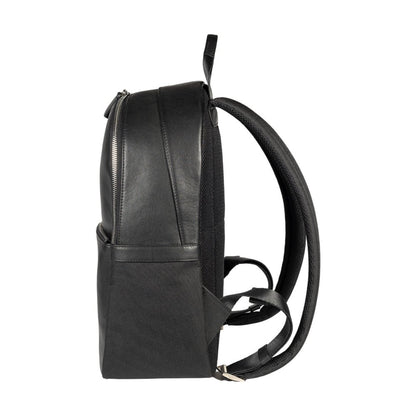 RB2001A | Zaino Porta Netbook/Tablet en Nylon/Vera Pelle, avec leggera grana. Chiusura con lampo e spallacci regolabili - Colore Nero - Dimensions: cm 27 x 38 x 14. Confezione: Sacchetto Tessuto non Tessuto