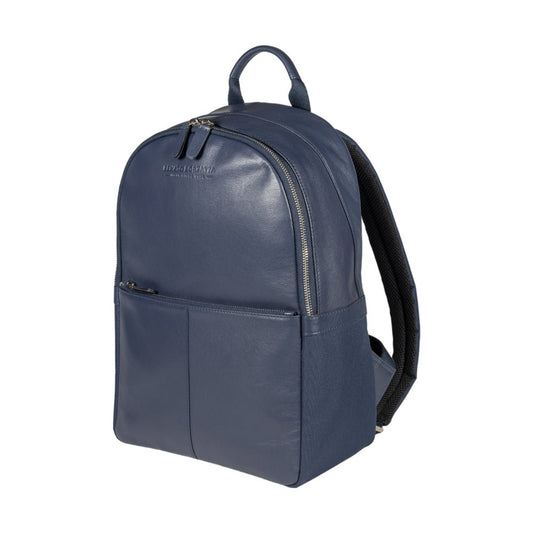 RB2001D | Zaino Porta Netbook/Tablet en Nylon/Vera Pelle, avec leggera grana. Chiusura con lampo e spallacci regolabili - Colore Blu - Dimensions: cm 27 x 38 x 14. Confezione: Sacchetto Tessuto non Tessuto