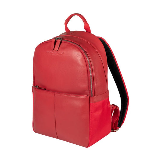 RB2001V | Zaino Porta Netbook/Tablet en Nylon/Vera Pelle, avec leggera grana. Chiusura con lampo e spallacci regolabili - Colore Rosso - Dimensions: cm 27 x 38 x 14. Confezione: Sacchetto Tessuto non Tessuto