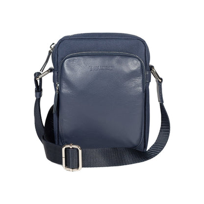 RB2002D | Bourse à Tracolla en Nylon/Vera Pelle, avec leggera grana. Chiusura con lampo e tracolla regolabile - Colore Blu - Dimensions: cm 15,5 x 21 x 7. Confezione: Sacchetto in Tessuto non Tessuto