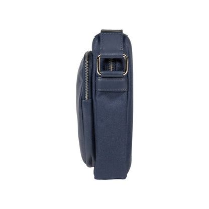RB2002D | Bourse à Tracolla en Nylon/Vera Pelle, avec leggera grana. Chiusura con lampo e tracolla regolabile - Colore Blu - Dimensions: cm 15,5 x 21 x 7. Confezione: Sacchetto in Tessuto non Tessuto