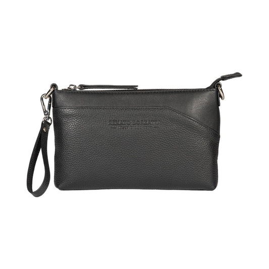 RB2003A | Borsa a Tracolla/Polso in Vera Pelle pieno fiore, grana dollaro/leggera. Tracolla e maniglia removibili. Colore Nero. Dimensioni: cm 22 x 14 x 2,5. Confezione: Sacchetto in Tessuto non Tessuto - www.Shopthatapp.com
