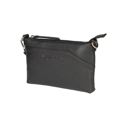 RB2003A | Borsa a Tracolla/Polso in Vera Pelle pieno fiore, grana dollaro/leggera. Tracolla e maniglia removibili. Colore Nero. Dimensioni: cm 22 x 14 x 2,5. Confezione: Sacchetto in Tessuto non Tessuto