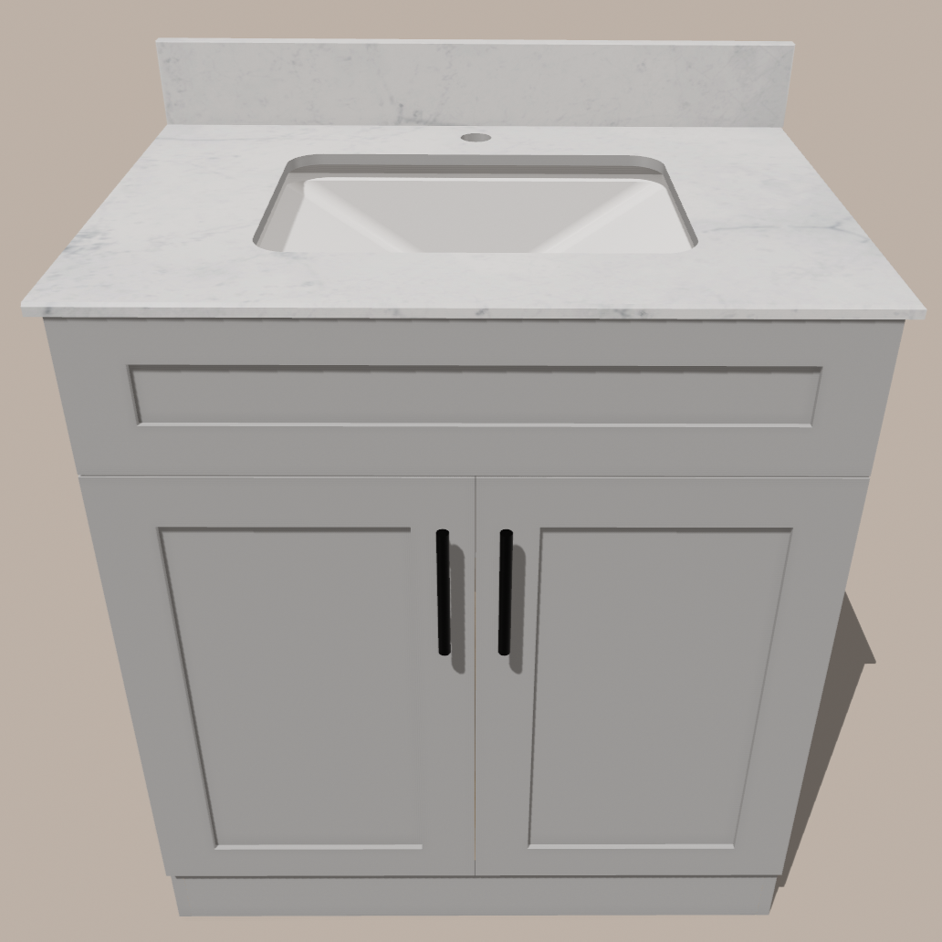 30-Inch Shaker Bathroom Vanity — White or Gray | Plywood Cabinet, Solid-Wood Doors, Soft-Close 3-Way Clip-On Hinges, Natural Wood Interior - www.Shopthatapp.com