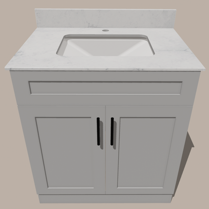 30-Inch Shaker Bathroom Vanity — White or Gray | Plywood Cabinet, Solid-Wood Doors, Soft-Close 3-Way Clip-On Hinges, Natural Wood Interior - www.Shopthatapp.com