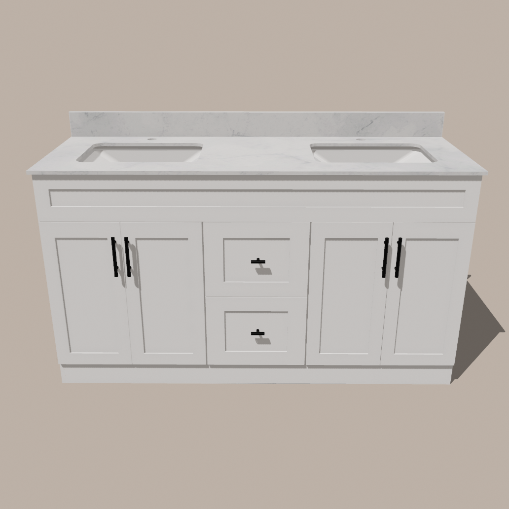 72-Inch Double Sink Shaker Bathroom Vanity — White or Gray | Plywood Cabinet, Solid-Wood Doors, Soft-Close 3-Way Clip-On Hinges | Center 2 Drawers - www.Shopthatapp.com