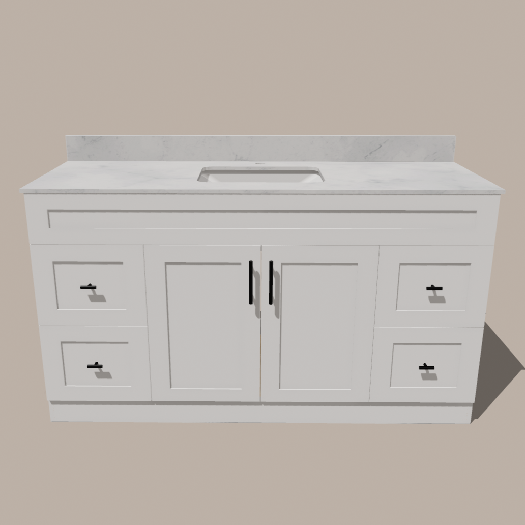 72-Inch Single Sink Shaker Bathroom Vanity — White or Gray | Plywood Cabinet, Solid-Wood Doors, Soft-Close 3-Way Clip-On Hinges | 4 Drawers, Center Double Doors - www.Shopthatapp.com