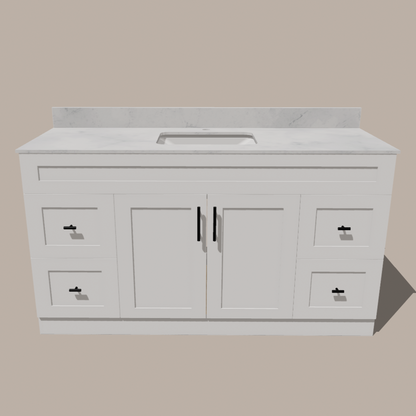 72-Inch Single Sink Shaker Bathroom Vanity — White or Gray | Plywood Cabinet, Solid-Wood Doors, Soft-Close 3-Way Clip-On Hinges | 4 Drawers, Center Double Doors - www.Shopthatapp.com