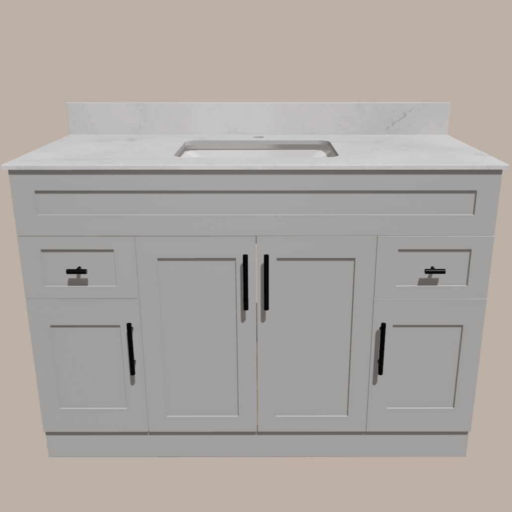 48-Inch Shaker Bathroom Vanity — White or Gray | Plywood Cabinet, Solid-Wood Doors, Soft-Close 3-Way Clip-On Hinges - www.Shopthatapp.com