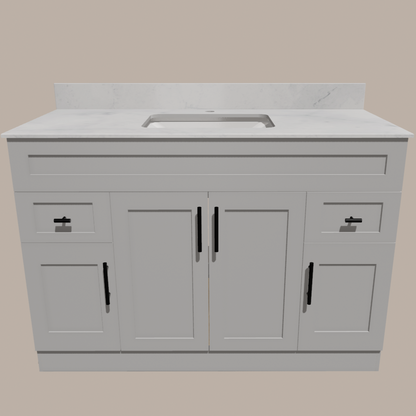 48-Inch Shaker Bathroom Vanity — White or Gray | Plywood Cabinet, Solid-Wood Doors, Soft-Close 3-Way Clip-On Hinges - www.Shopthatapp.com