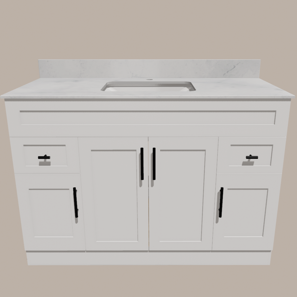48-Inch Shaker Bathroom Vanity — White or Gray | Plywood Cabinet, Solid-Wood Doors, Soft-Close 3-Way Clip-On Hinges - www.Shopthatapp.com