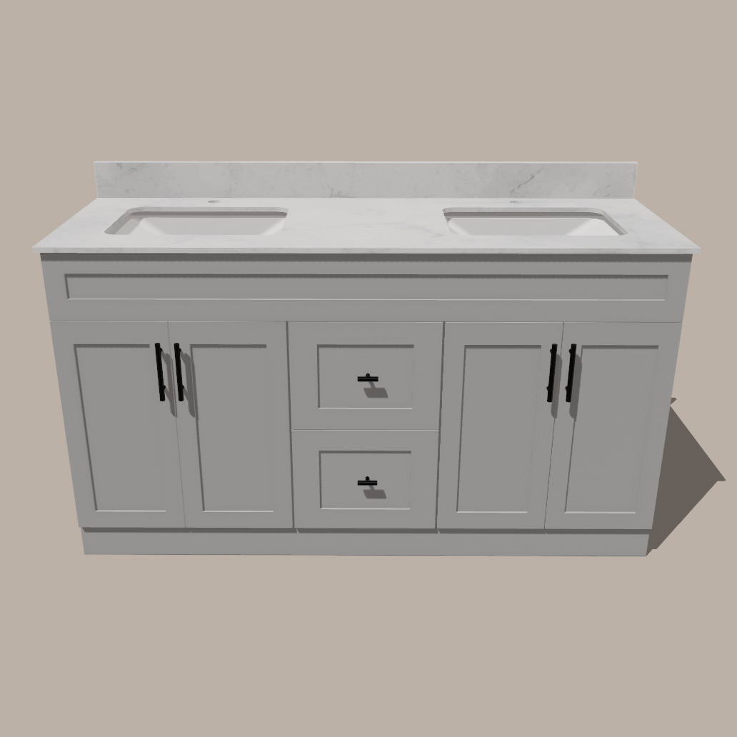 72-Inch Double Sink Shaker Bathroom Vanity — White or Gray | Plywood Cabinet, Solid-Wood Doors, Soft-Close 3-Way Clip-On Hinges | Center 2 Drawers - www.Shopthatapp.com