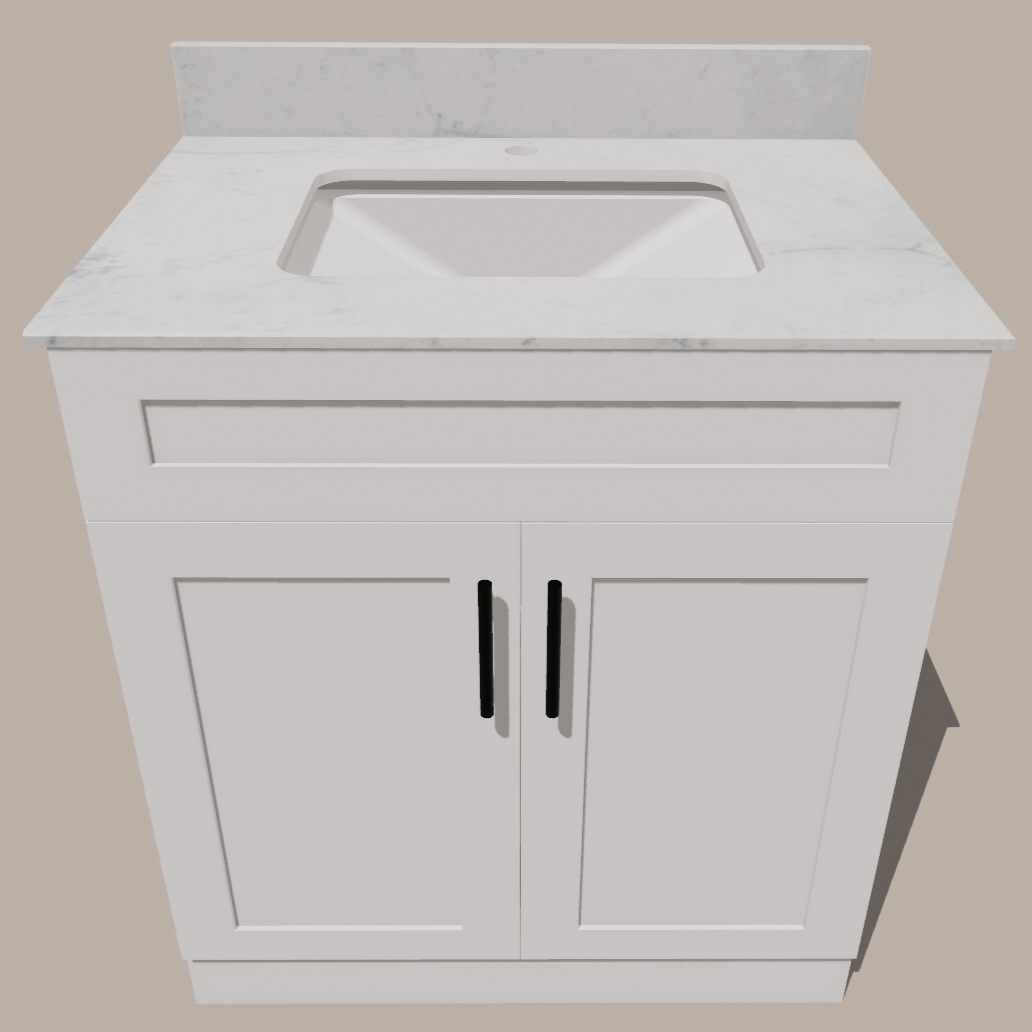 30-Inch Shaker Bathroom Vanity — White or Gray | Plywood Cabinet, Solid-Wood Doors, Soft-Close 3-Way Clip-On Hinges, Natural Wood Interior - www.Shopthatapp.com
