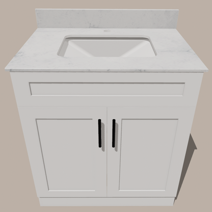 30-Inch Shaker Bathroom Vanity — White or Gray | Plywood Cabinet, Solid-Wood Doors, Soft-Close 3-Way Clip-On Hinges, Natural Wood Interior - www.Shopthatapp.com