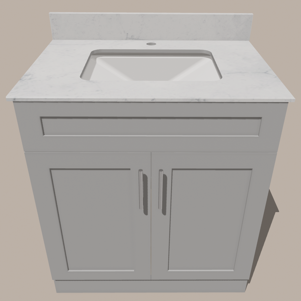 30-Inch Shaker Bathroom Vanity — White or Gray | Plywood Cabinet, Solid-Wood Doors, Soft-Close 3-Way Clip-On Hinges, Natural Wood Interior - www.Shopthatapp.com