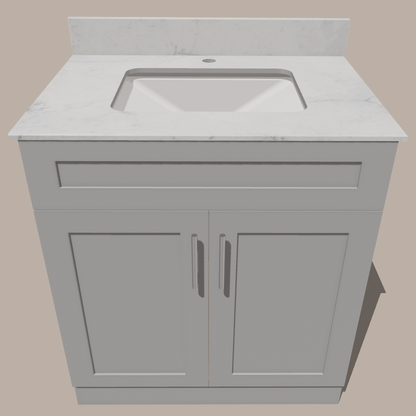 30-Inch Shaker Bathroom Vanity — White or Gray | Plywood Cabinet, Solid-Wood Doors, Soft-Close 3-Way Clip-On Hinges, Natural Wood Interior - www.Shopthatapp.com