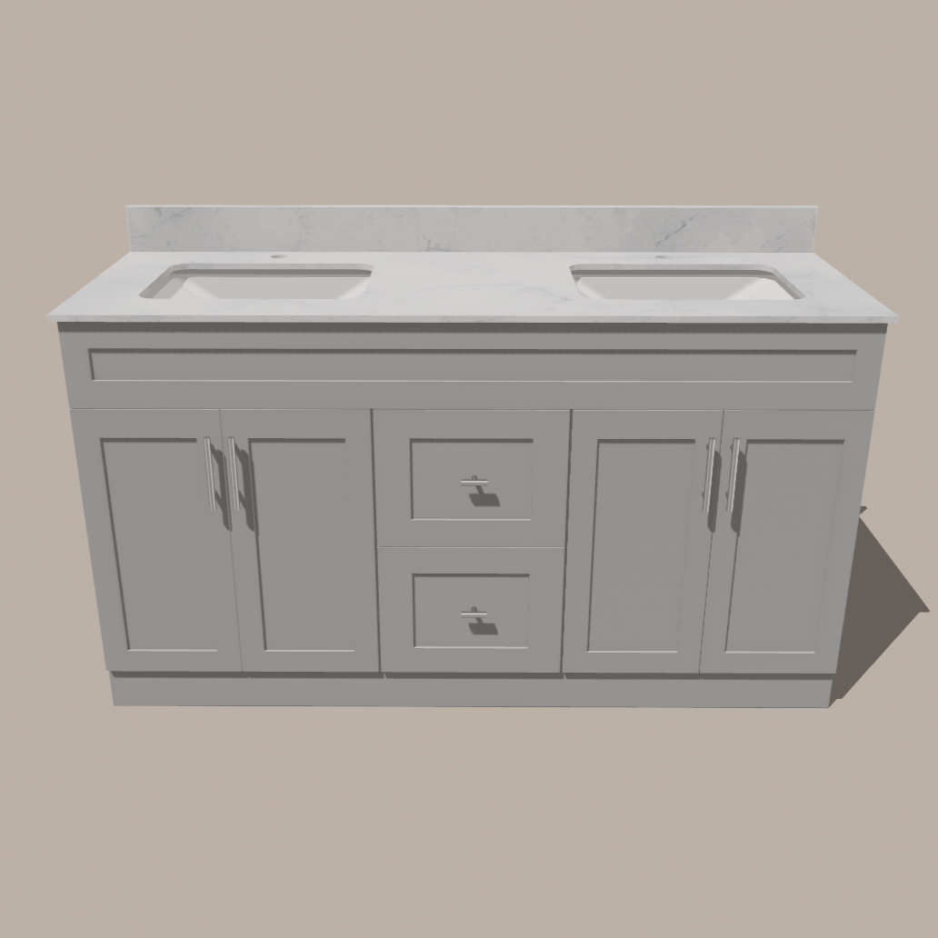 72-Inch Double Sink Shaker Bathroom Vanity — White or Gray | Plywood Cabinet, Solid-Wood Doors, Soft-Close 3-Way Clip-On Hinges | Center 2 Drawers - www.Shopthatapp.com