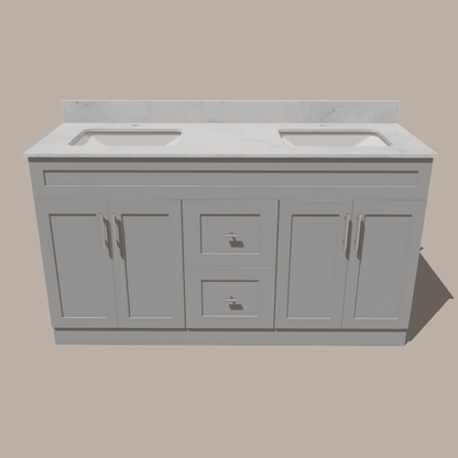 72-Inch Double Sink Shaker Bathroom Vanity — White or Gray | Plywood Cabinet, Solid-Wood Doors, Soft-Close 3-Way Clip-On Hinges | Center 2 Drawers - www.Shopthatapp.com