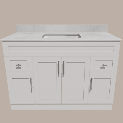48-Inch Shaker Bathroom Vanity — White or Gray | Plywood Cabinet, Solid-Wood Doors, Soft-Close 3-Way Clip-On Hinges - www.Shopthatapp.com