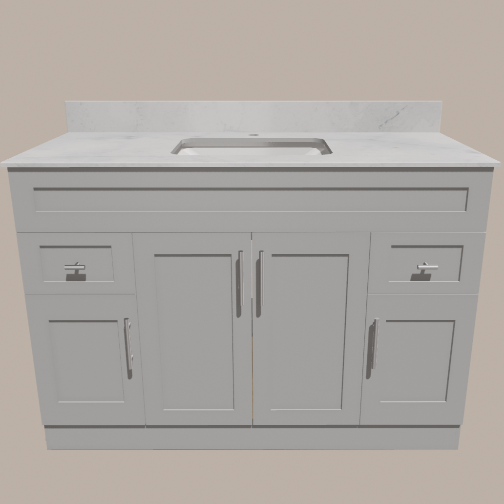 48-Inch Shaker Bathroom Vanity — White or Gray | Plywood Cabinet, Solid-Wood Doors, Soft-Close 3-Way Clip-On Hinges - www.Shopthatapp.com