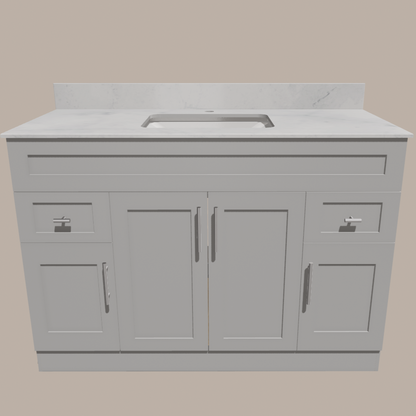 48-Inch Shaker Bathroom Vanity — White or Gray | Plywood Cabinet, Solid-Wood Doors, Soft-Close 3-Way Clip-On Hinges - www.Shopthatapp.com