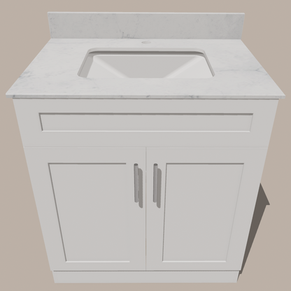 30-Inch Shaker Bathroom Vanity — White or Gray | Plywood Cabinet, Solid-Wood Doors, Soft-Close 3-Way Clip-On Hinges, Natural Wood Interior - www.Shopthatapp.com