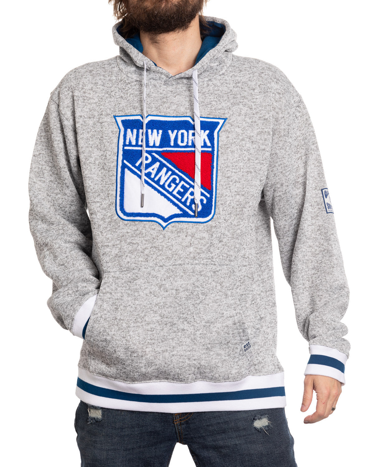 New York Rangers "Muskoka Style" Premium Chenille Woven Logo Hoodie - www.Shopthatapp.com