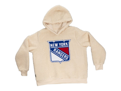 New York Rangers Ladies Sherpa Hoodie with Premium Chenille Logo - www.Shopthatapp.com
