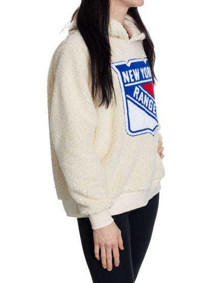 New York Rangers Ladies Sherpa Hoodie with Premium Chenille Logo - www.Shopthatapp.com